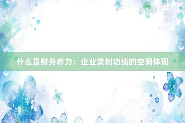 什么是财务着力：企业策划功绩的空洞体现